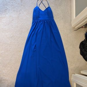Belle Badgley Mischka floor length blue maxi dress